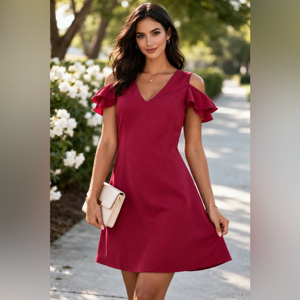 Sugarlips Berry Cold-Shoulder V-Neck Tunic